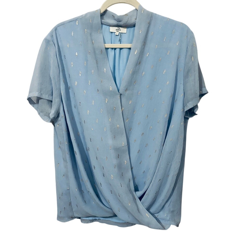 Entro Relaxed Wrap Blouse with Mandarin Collar Blue Gold‎